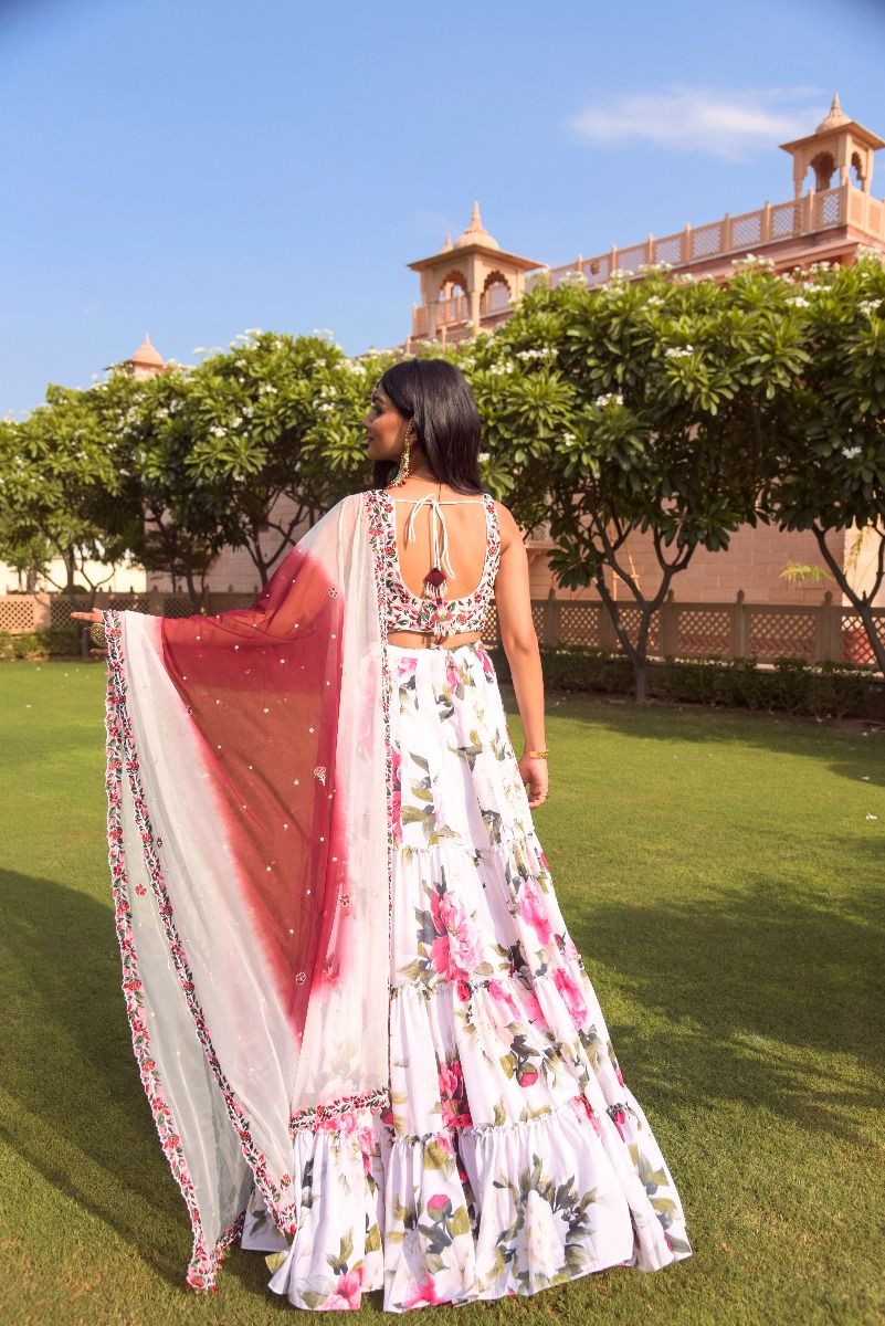 WHITE PRINTED LEHENGA SET