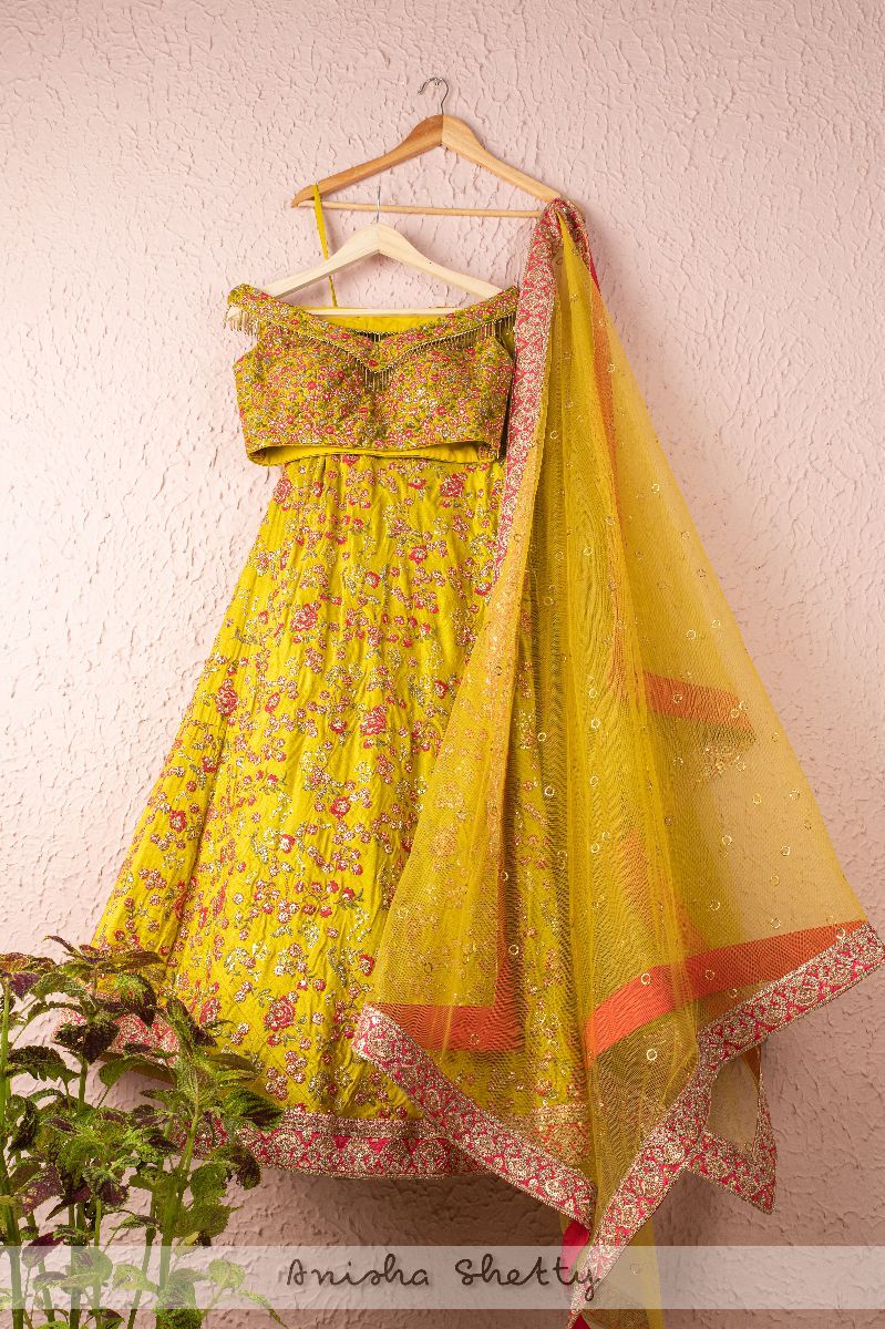 CITRINE YELLOW FLORAL BRIDAL LEHENGA SET