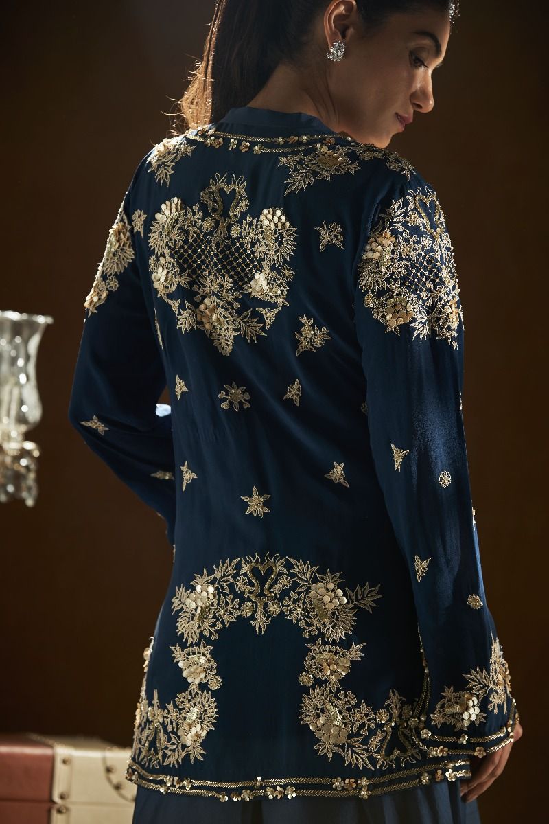 BLUE STRAIGHT SHIRT PALAZZO PANTS SET