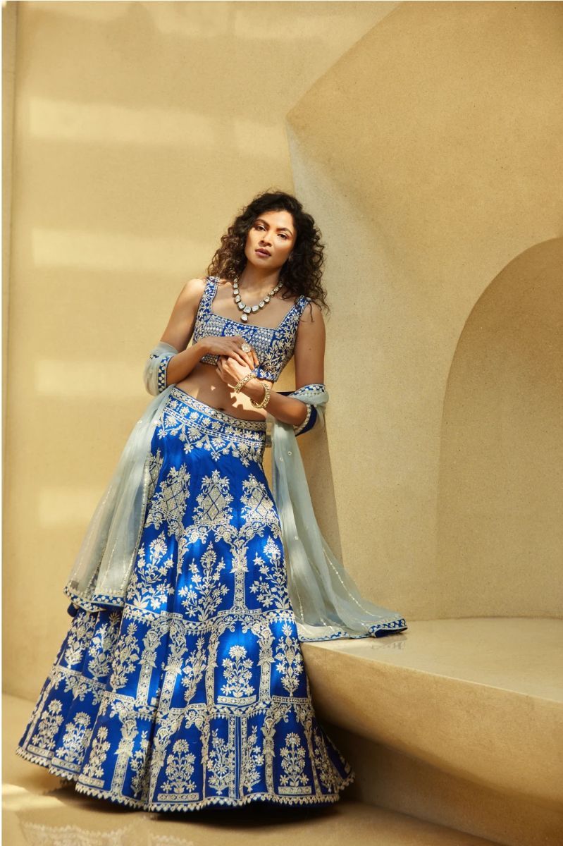 BLUE RAW SILK LEHENGA