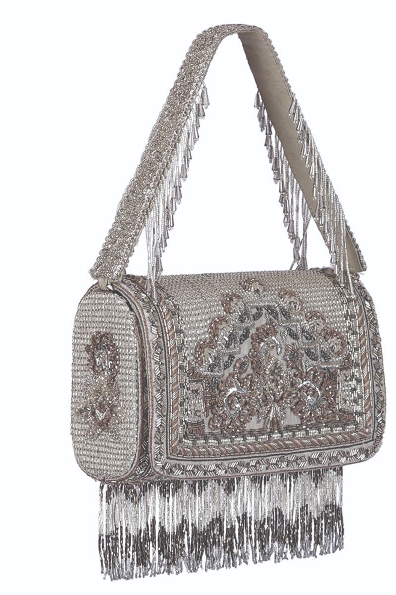 KALEEN FLAPOVER CLUTCH SILVER WITH HANDLE