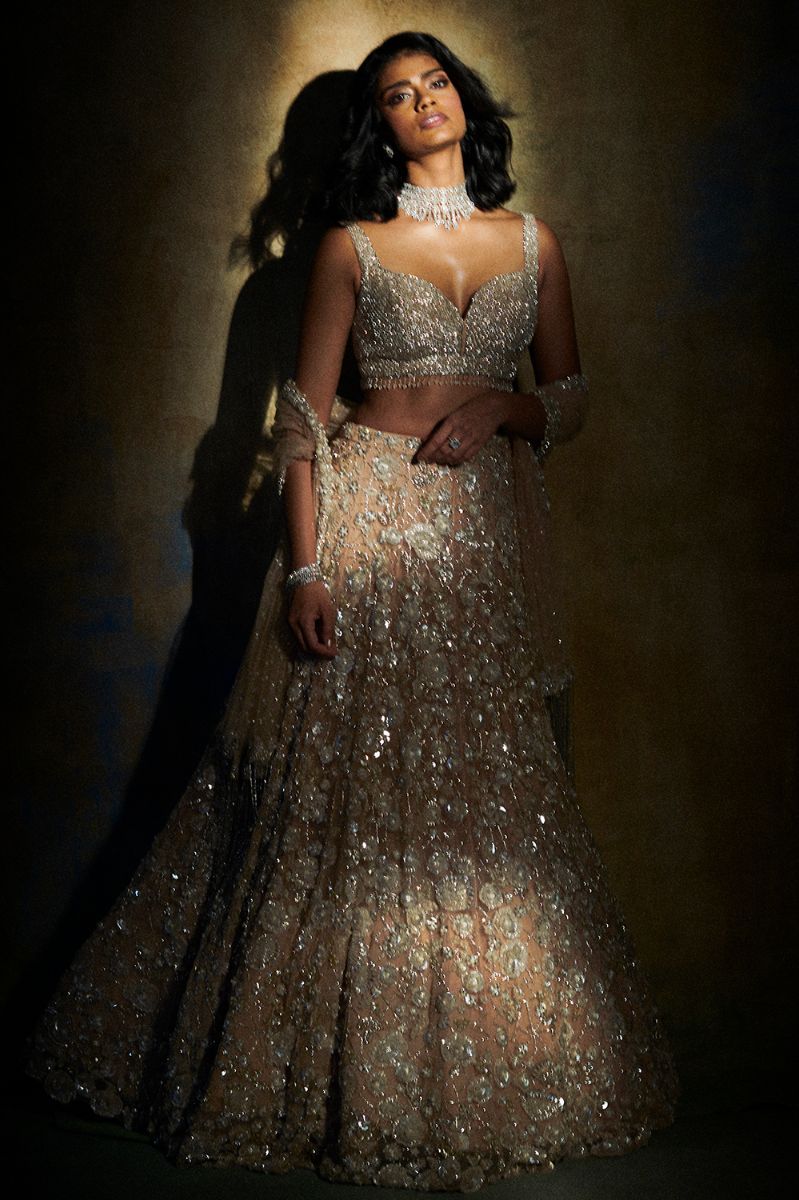 CHAMPAGNE CRYSTAL LEHENGA