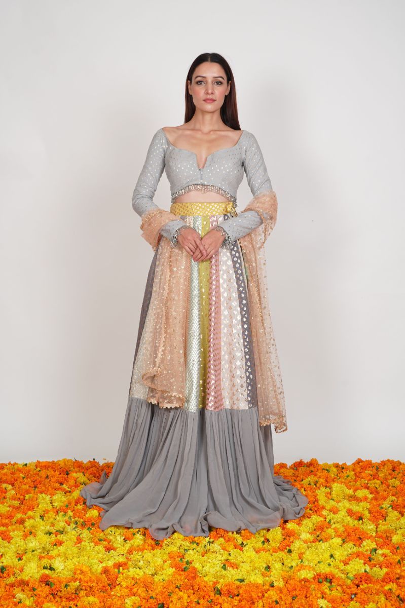 PASTLE GREY LEHENGA SET