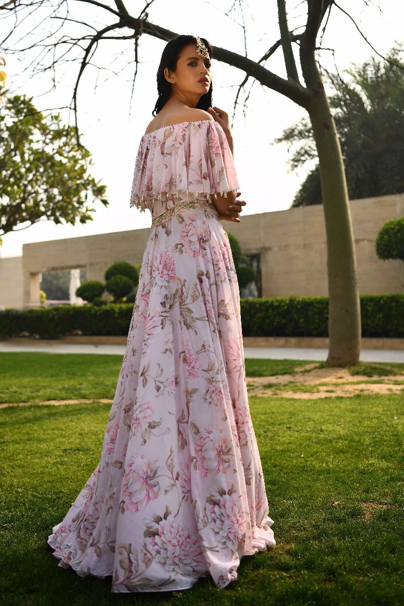 PINK EMBROIDERED CROP TOP AND SKIRT SET