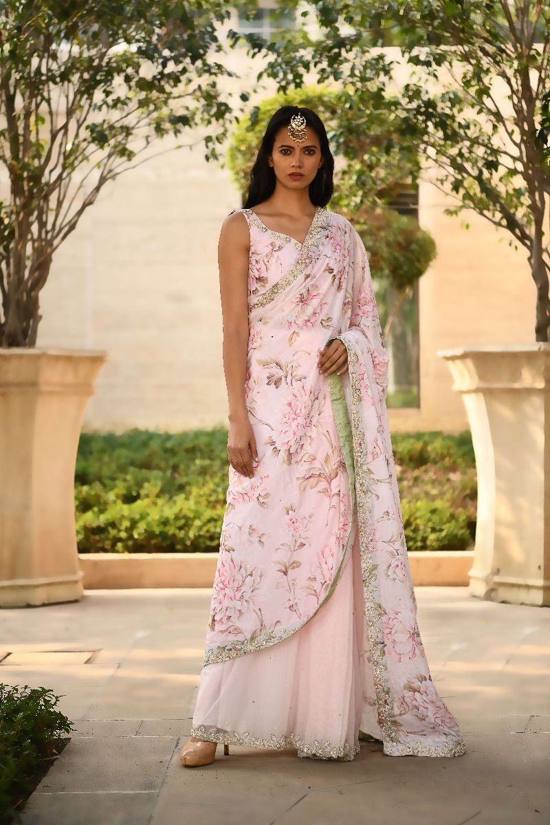 BLUSH PINK HALF AND HALF PRE-TIED SAREE