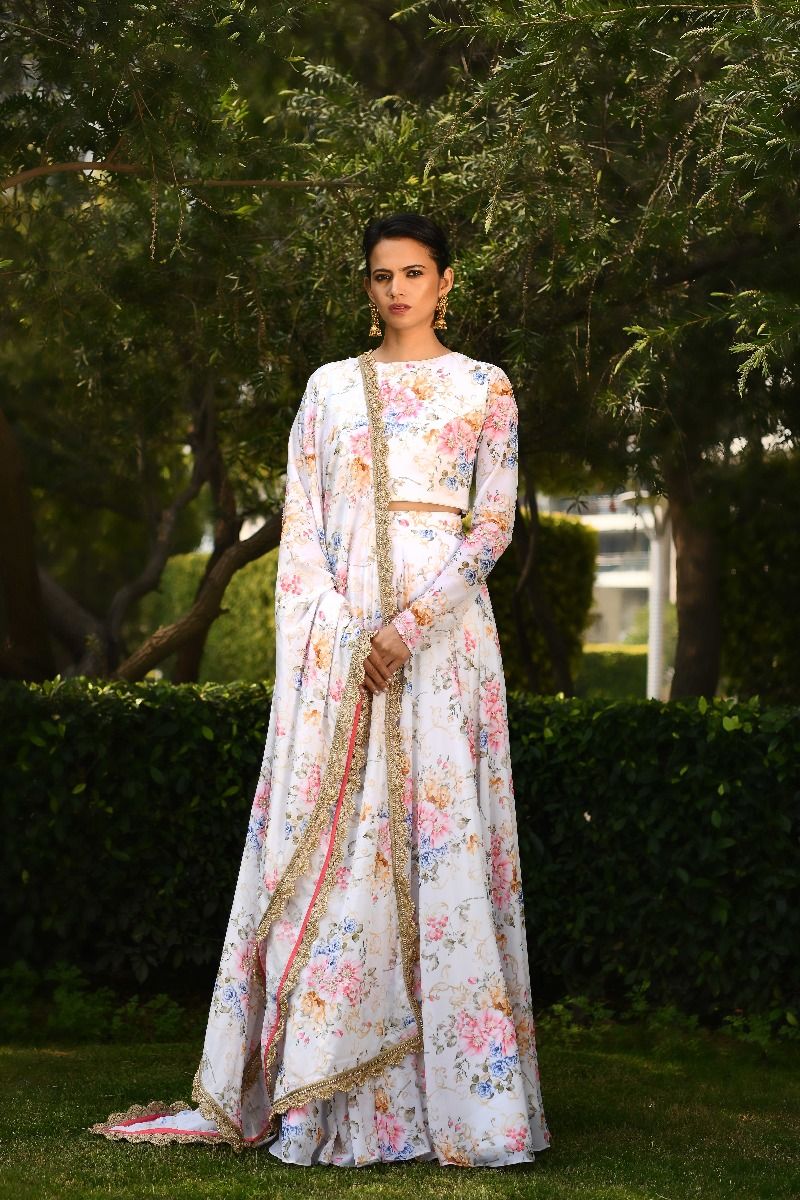 IVORY PRINTED LEHNGA SET