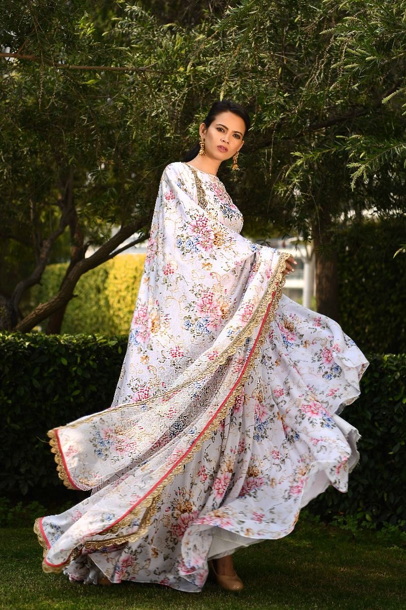 IVORY PRINTED LEHNGA SET