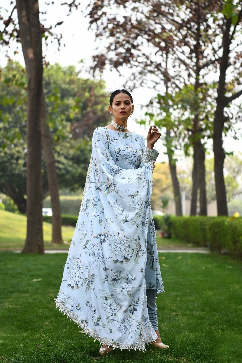 BLUE FLORAL PRINTED ANARKALI SET