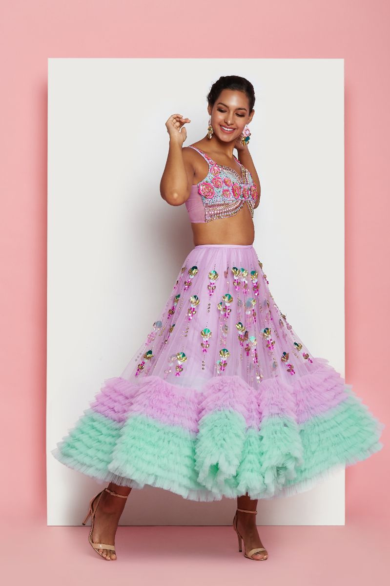 BOMBSHELL LILAC SHORT LEHENGA SET