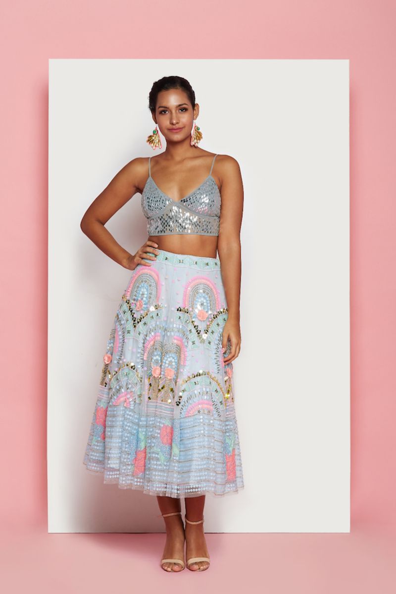ANNA BLUE SHORT LEHENGA SET