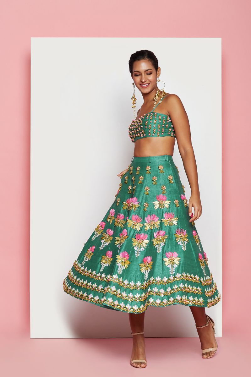 EMERALD GREEN SHORT LEHENGA SET