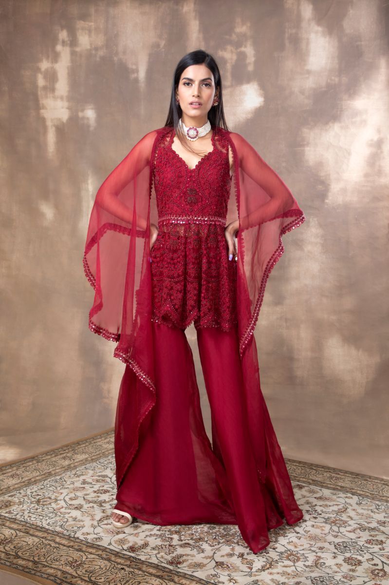CRIMSON RED ZARDOSI EMBROIDERED KURTA SET