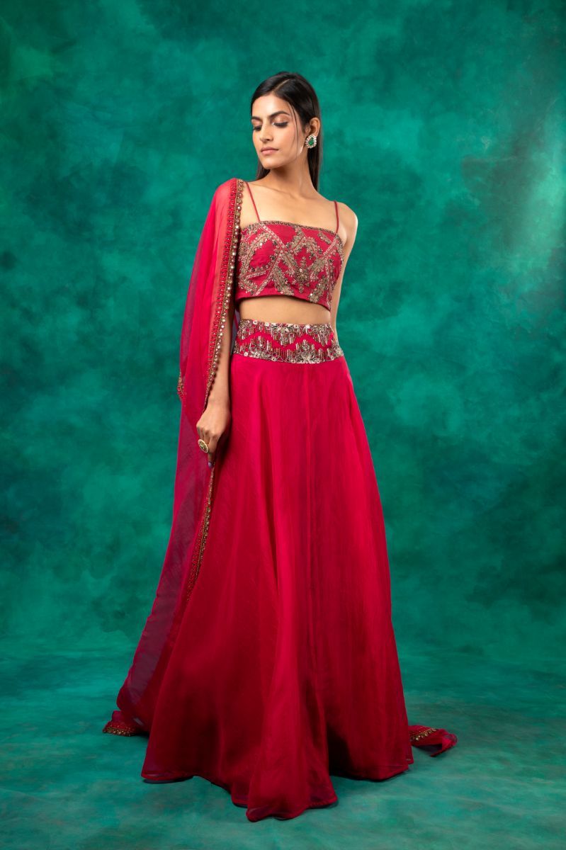 FUCHSIA EMBROIDERED LEHENGA SET