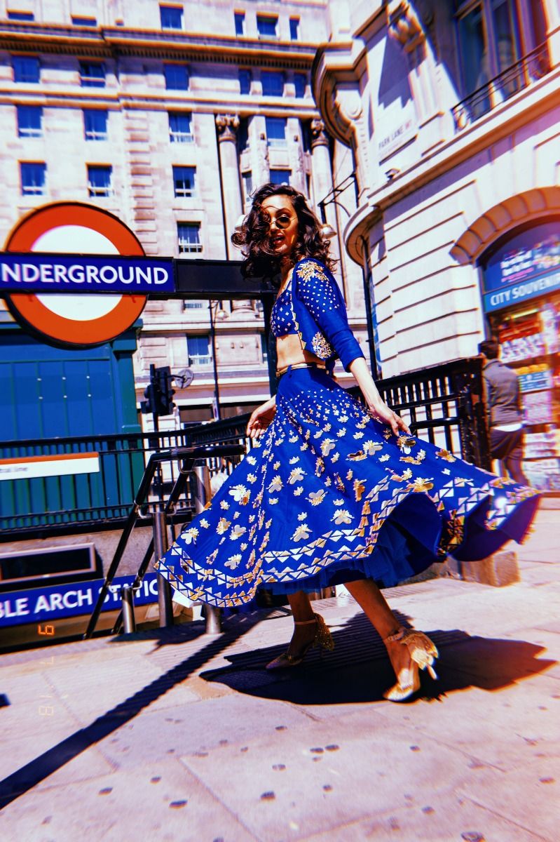 BLUE SHORT LEHENGA SET