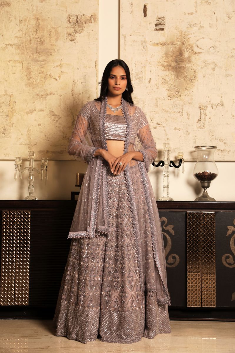 PURPLE EMBROIDERY LEHENGA SET