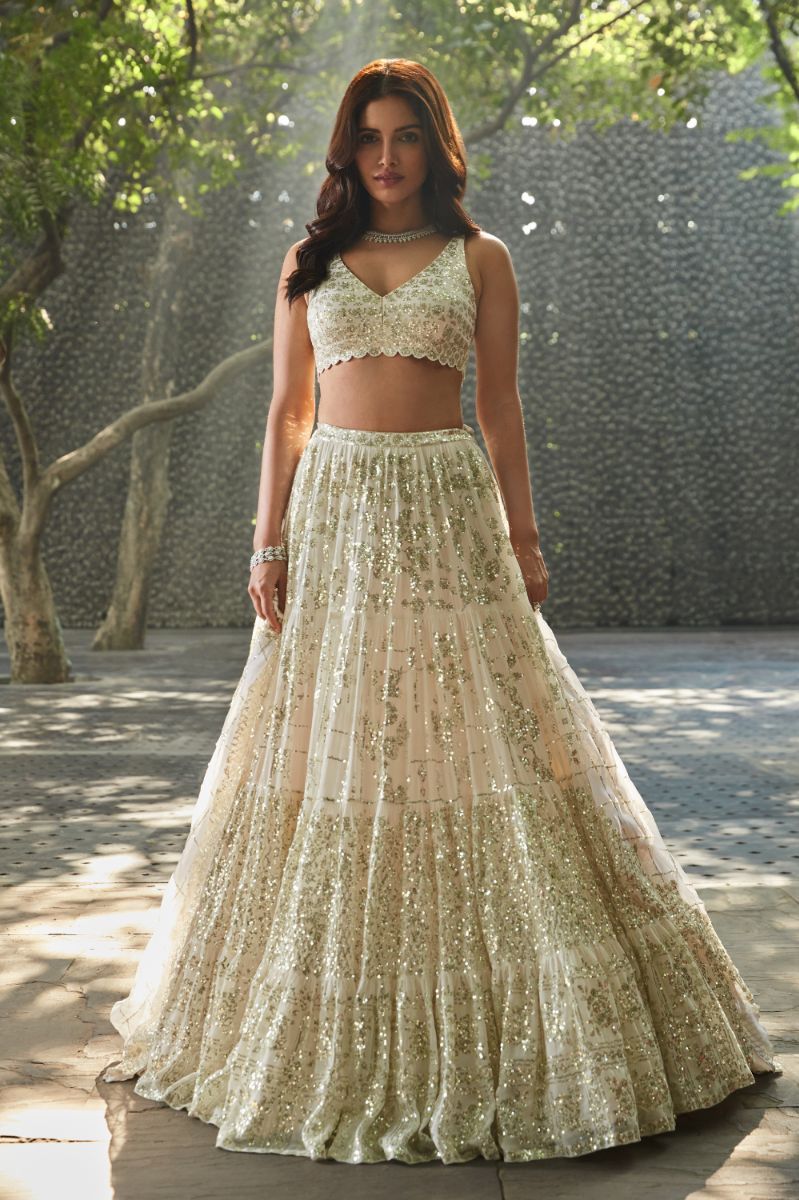 IVORY MULTI TIERED LEHENGA SET