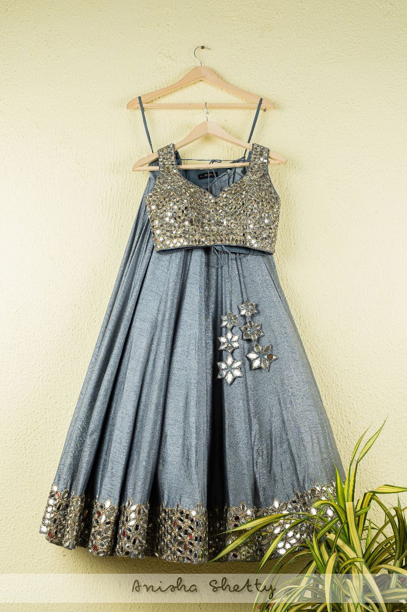 TINGED BLUE SHIMMER MIRROR WORK LEHENGA SET