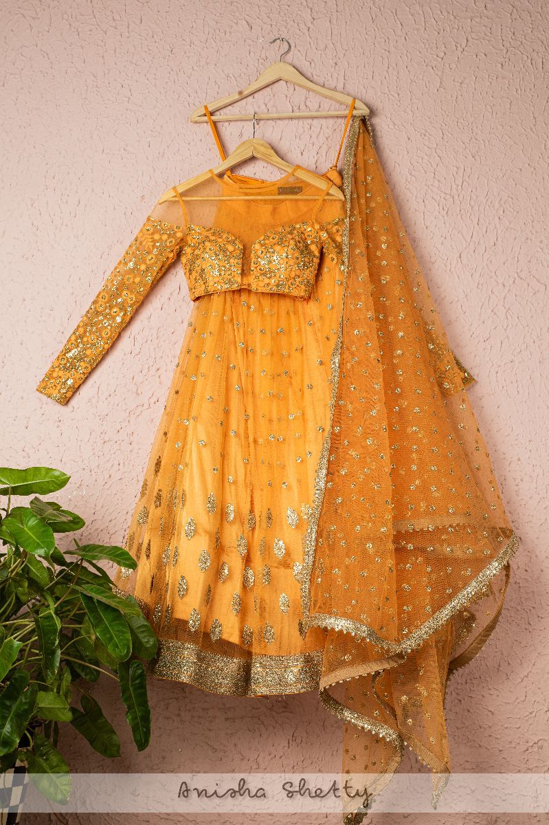 FIRE YELLOW EMBROIDERED LEHENGA SET