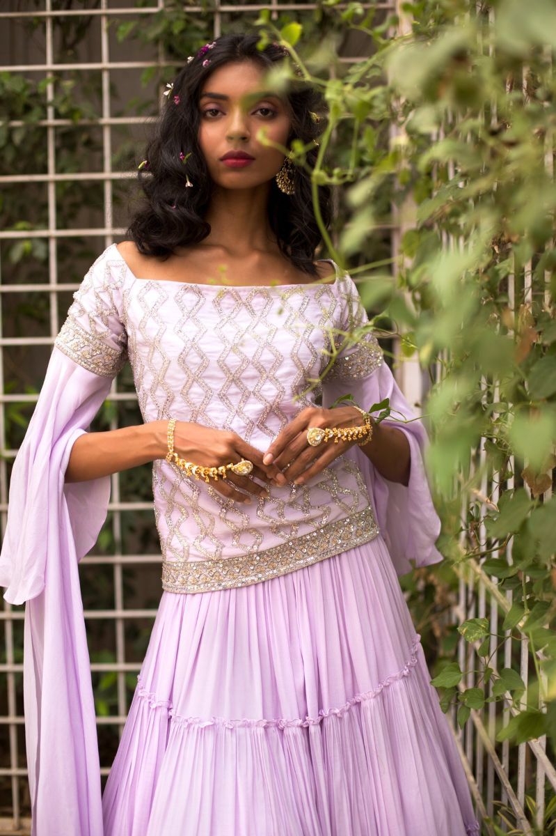 LILAC EMBROIDERED TOP & SKIRT SET
