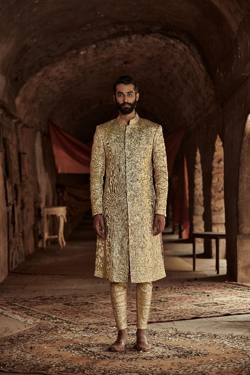 EMBROIDERED SHERWANI AND CHANDERI KURTA