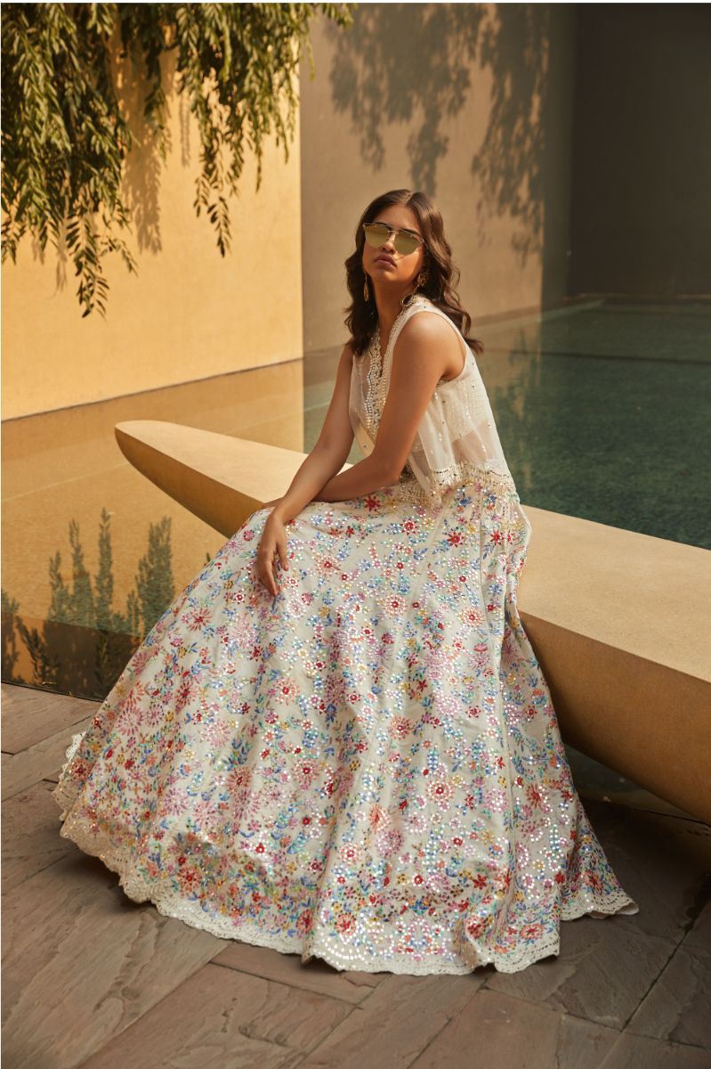 MULTI COLORED JACKET LEHENGA SET