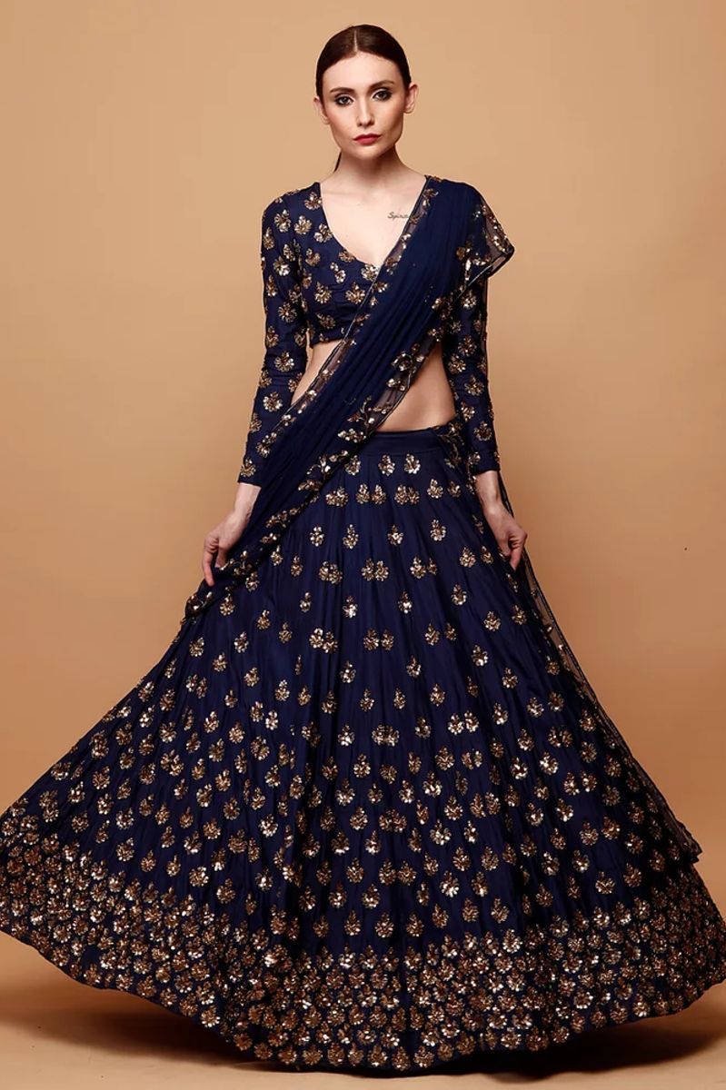 NAVY BLUE EMBROIDERED LEHENGA SET