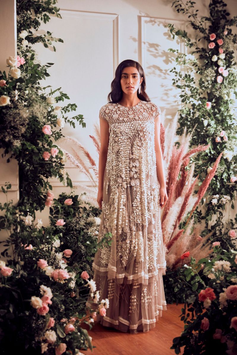 LIGHT GREY EMBELLISHED GOWN