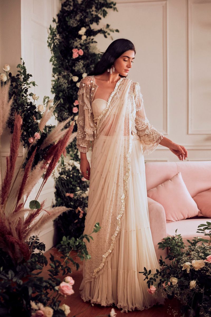 LIGHT LEMON EMBELLISHED CONCEPT SARI