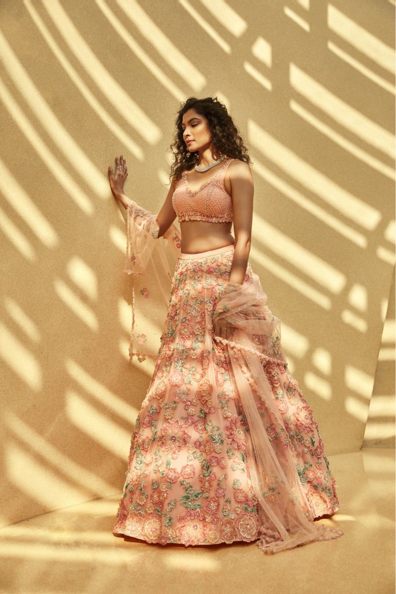 PINK FLORAL LEHENGA SET