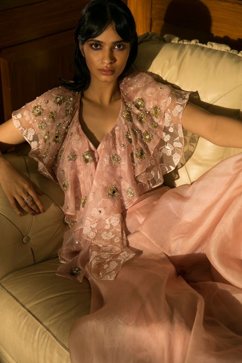 BLUSH PINK RUFFLE TOP WITH PLAZO