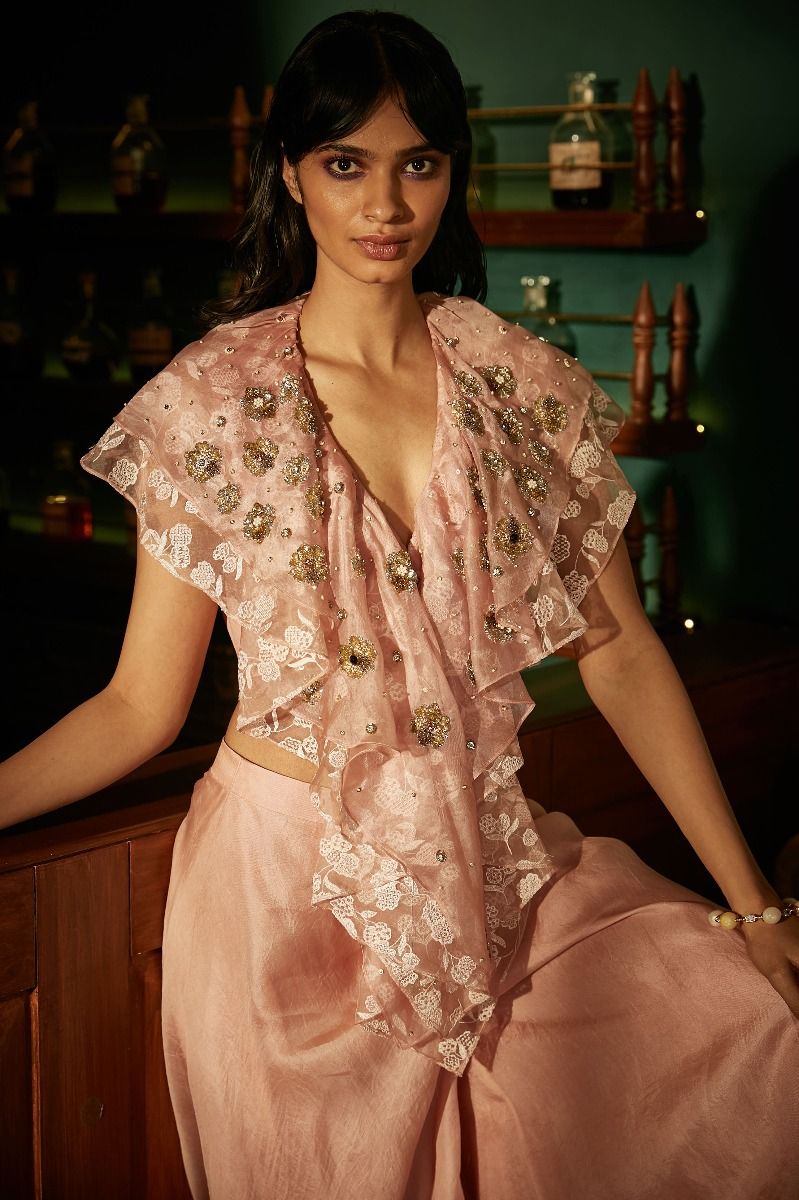 BLUSH PINK RUFFLE TOP WITH PLAZO