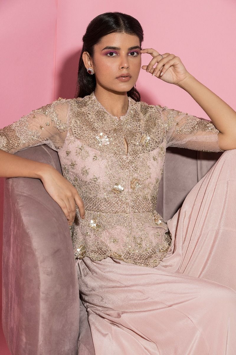 NUDE PINK PEPLUM JACKET AND PALAZZO