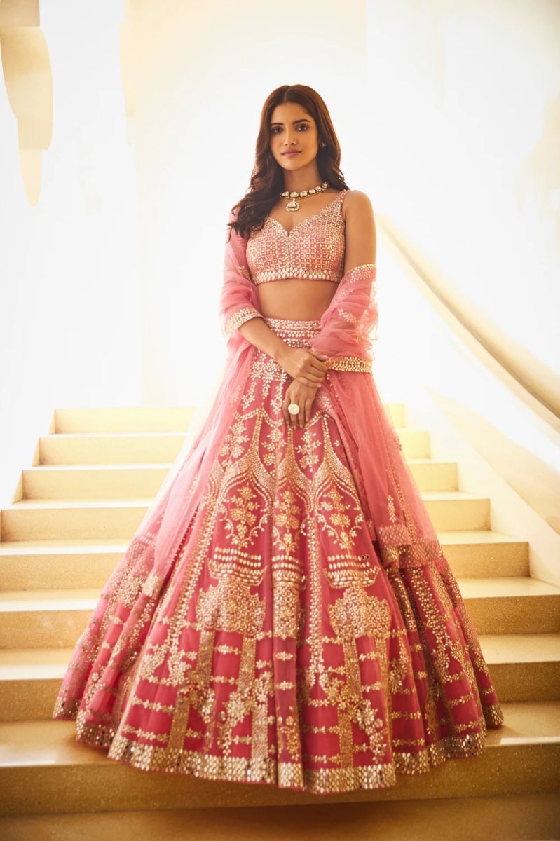 PINK MIRROR WORK LEHENGA