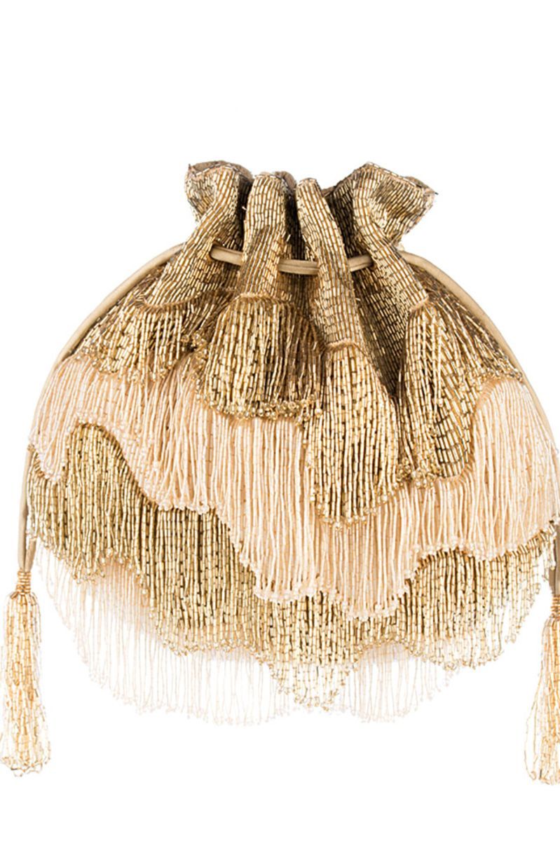 GOLD SILVER PANACHE POTLI POUCH WITH HANDLE