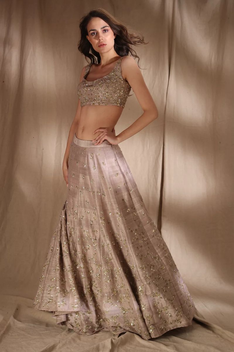 GREY RAW SILK LEHENGA