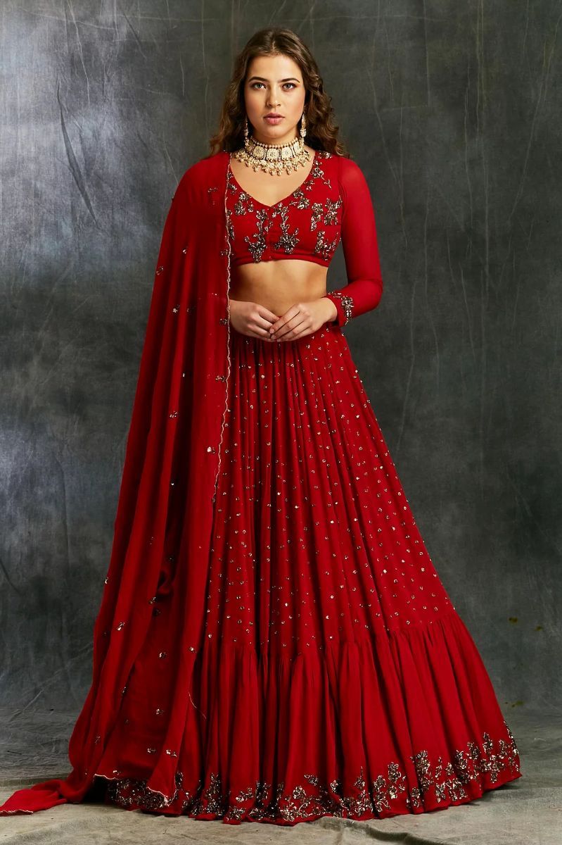 RED AND GOLD GEORGETTE LEHENGA