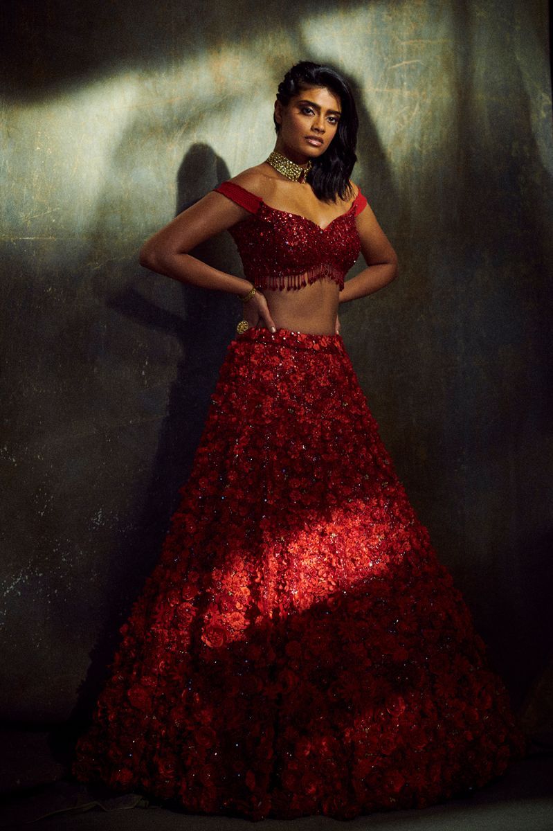 RUBY RED FLORAL LEHENGA