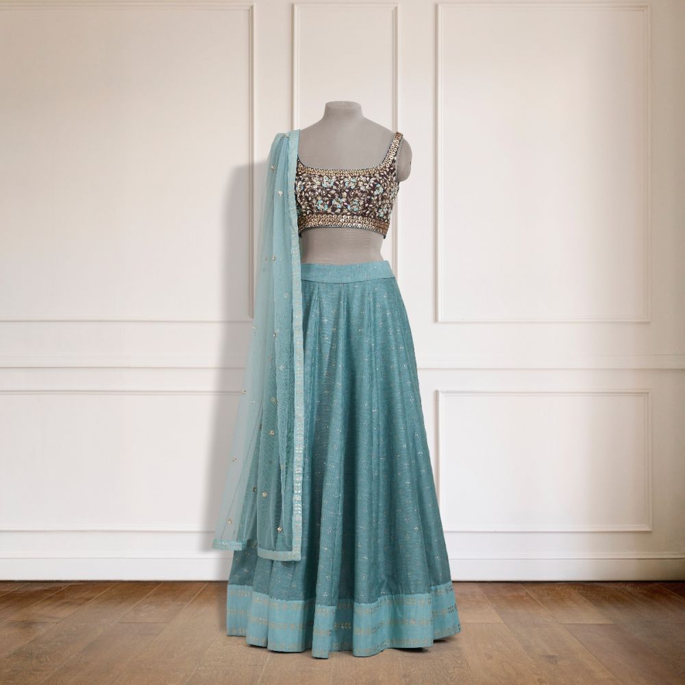MINT BLUE PRINTED & EMBROIDERED LEHENGA SET
