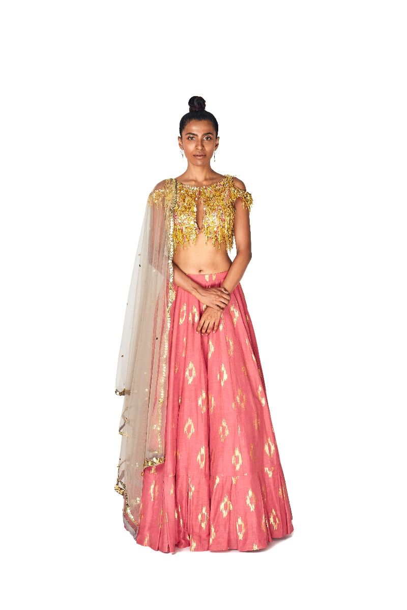 CORAL PINK EMBROIDERED LEHENGA SET