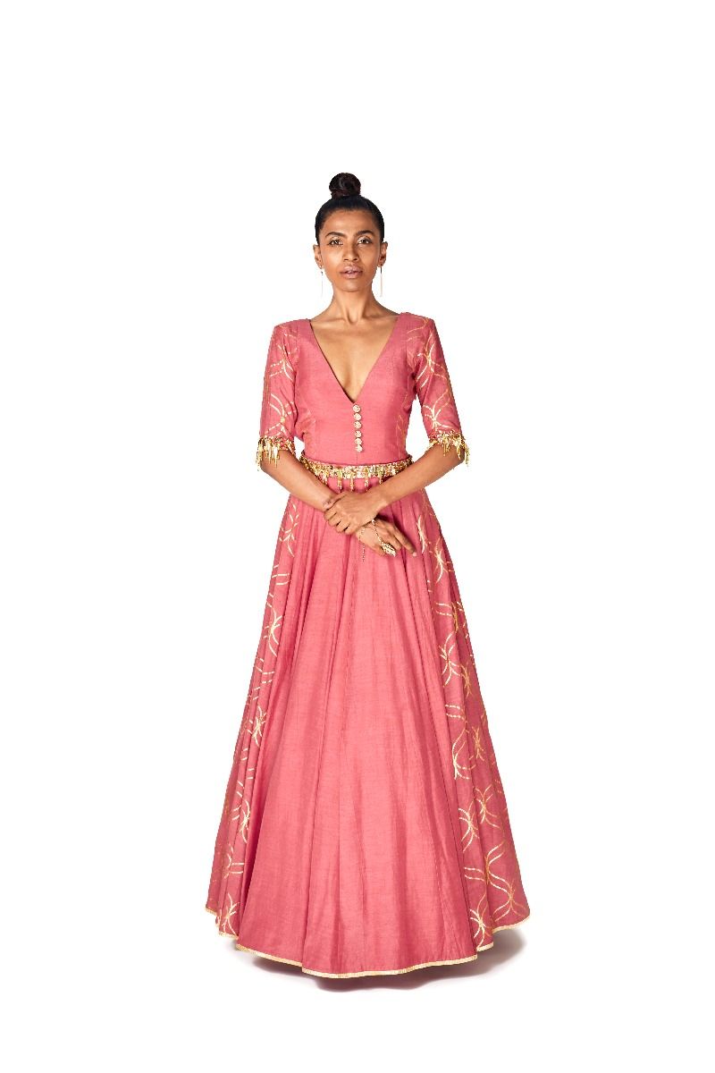 CORAL PINK EMBROIDERED ANARKALI GOWN