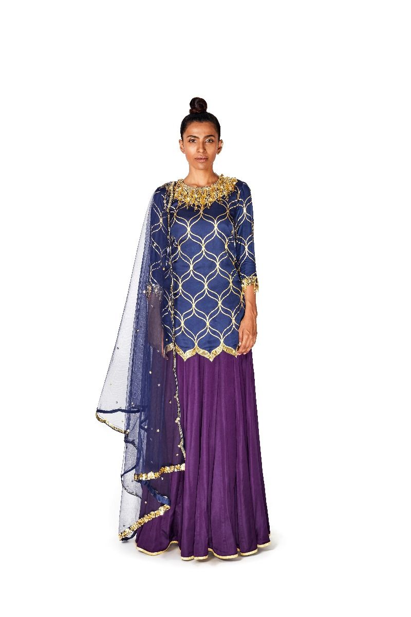BLUE FOIL PRINTED SHARARA SET