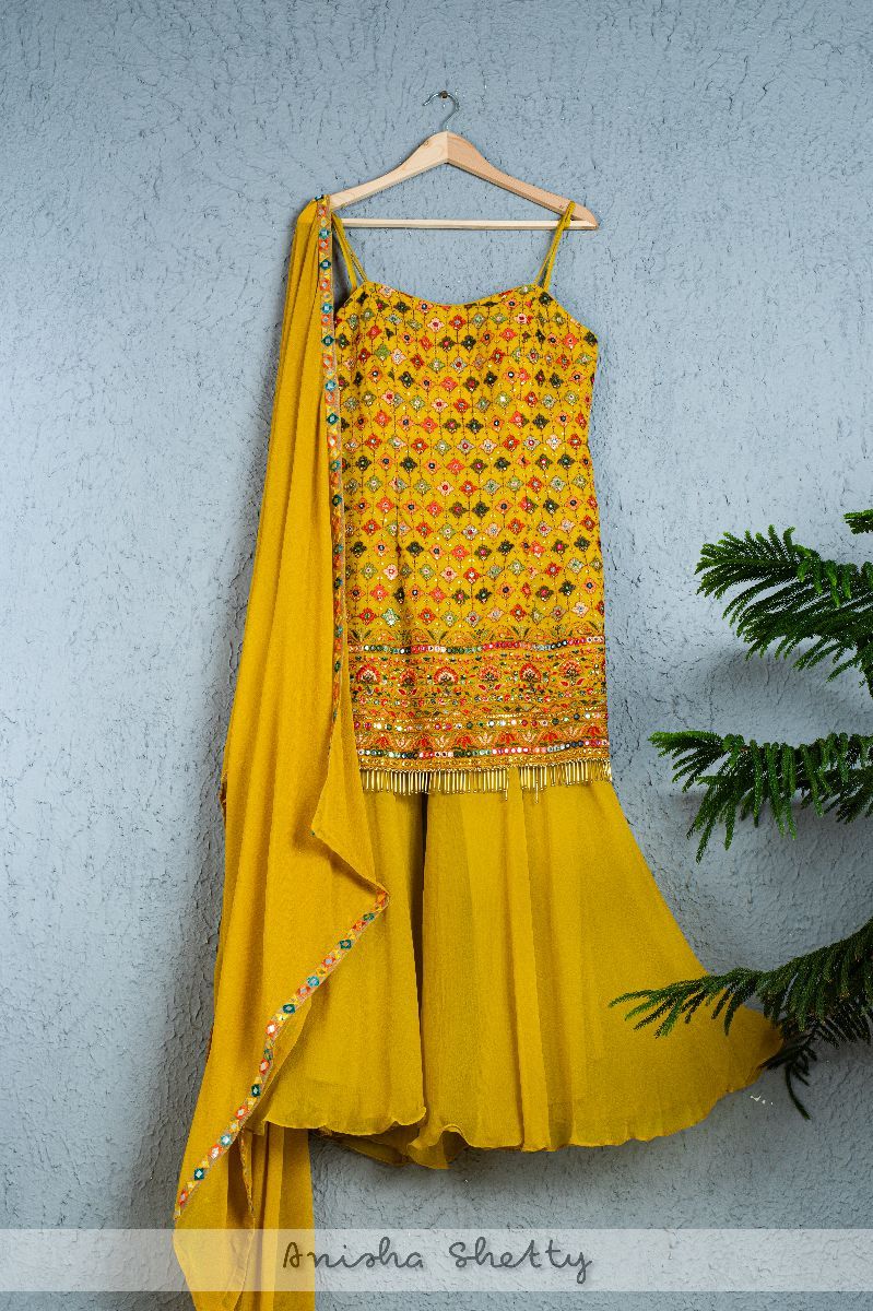 MUSTARD YELLOW WITH SUMMER THREAD WORK SHARARA SET
