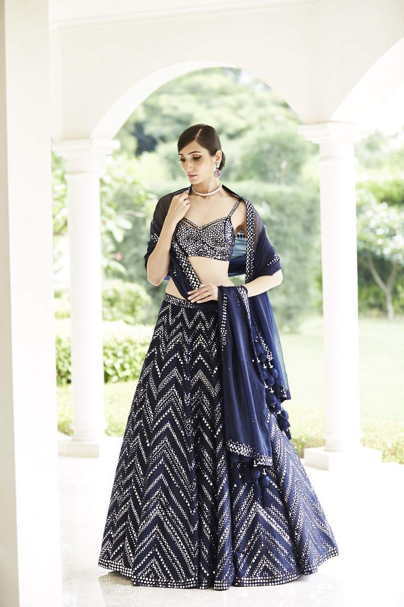  NAVY BLUE MIRROR WORK LEHENGA SET 