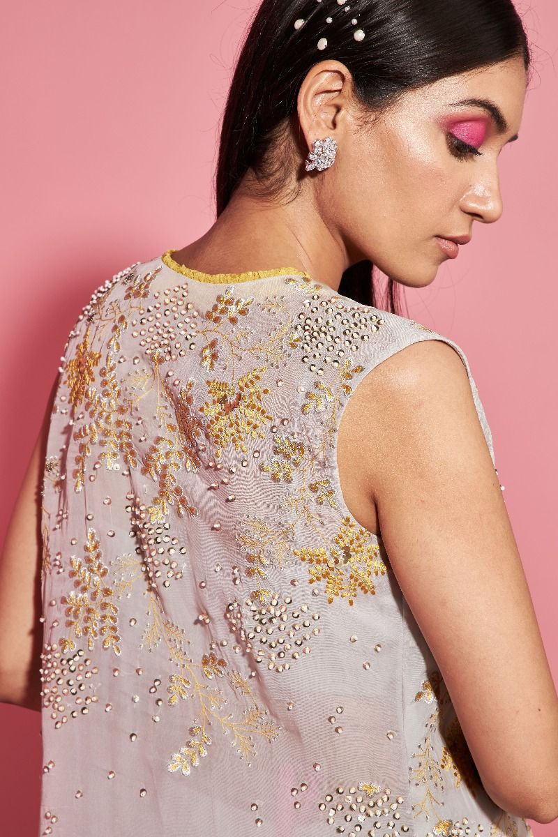 GREY BUSTIER CAPE AND FLARED PANTS SET