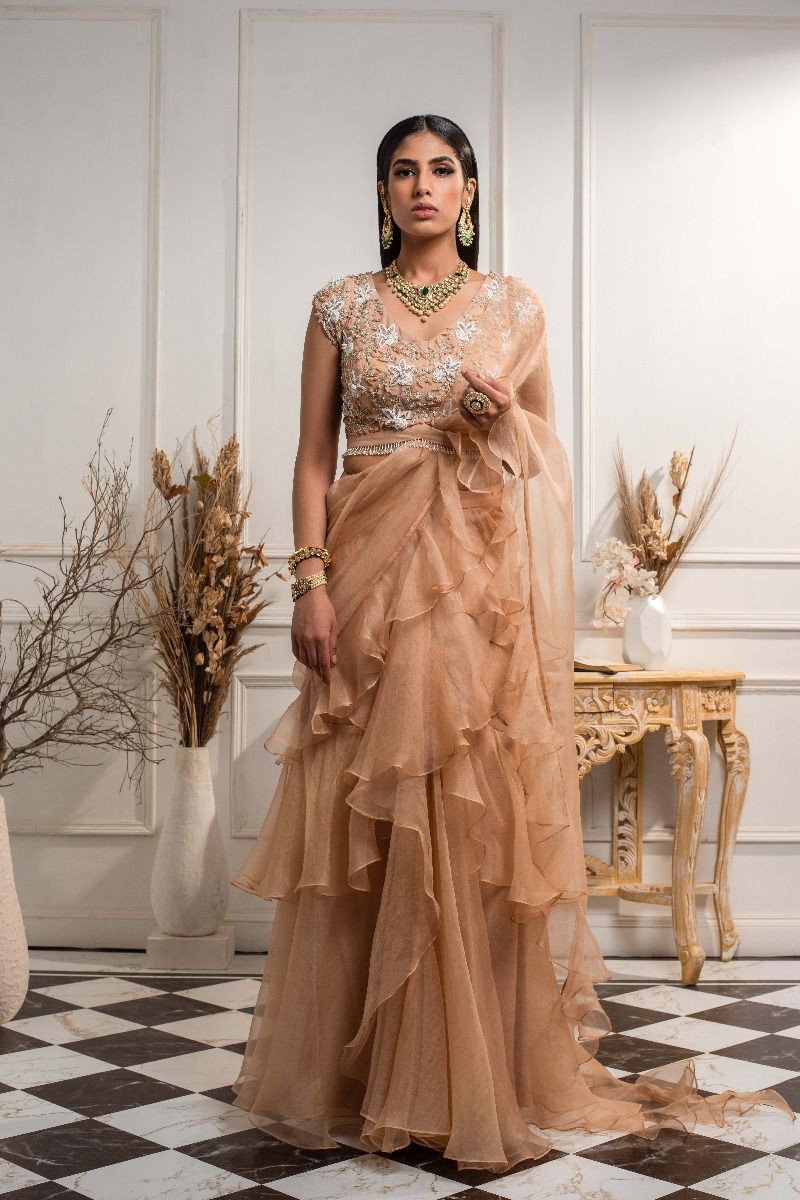 CHAMPAGNE RUFFLE SAREE SET
