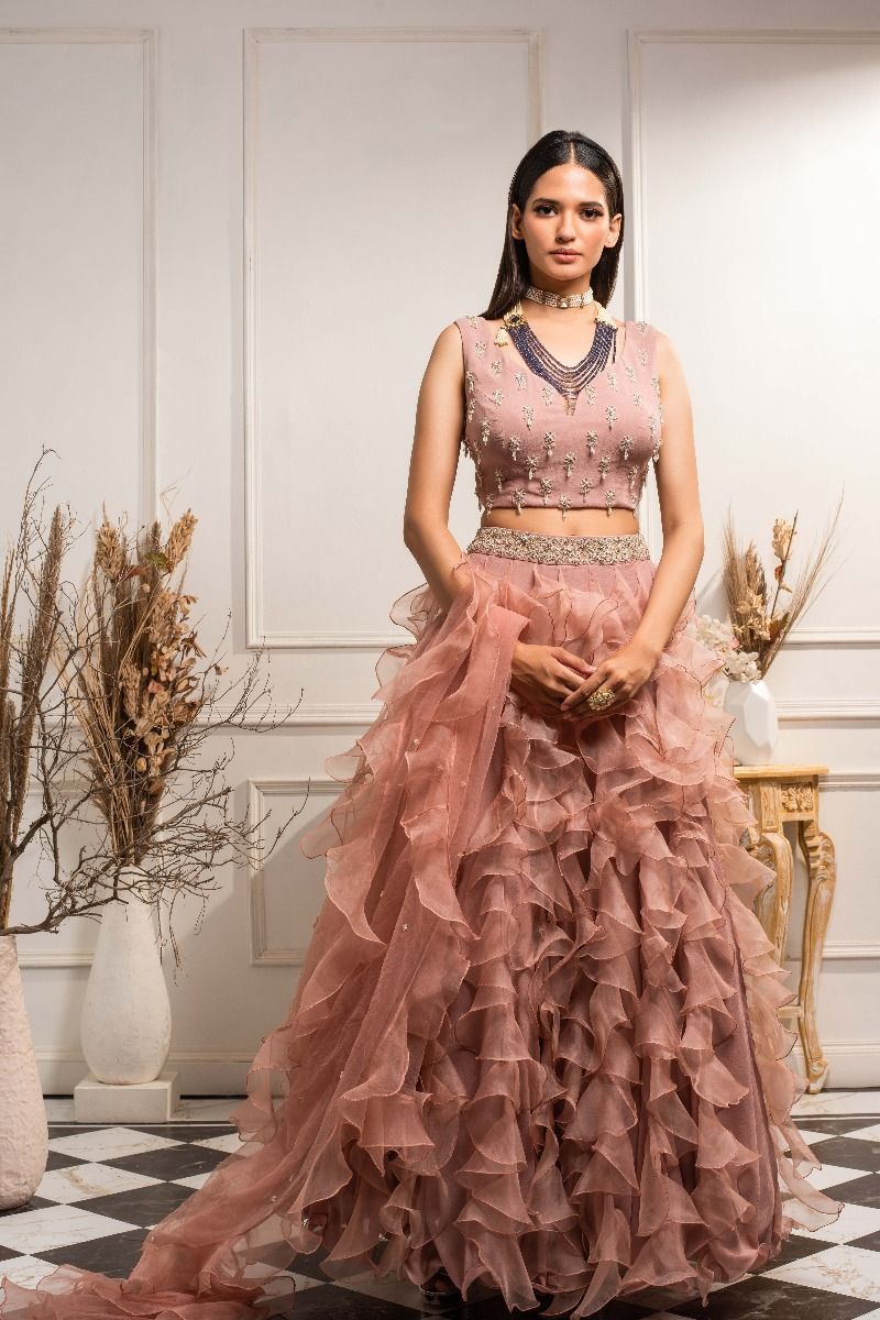 DUST PINK RUFFLE LEHENGA SET