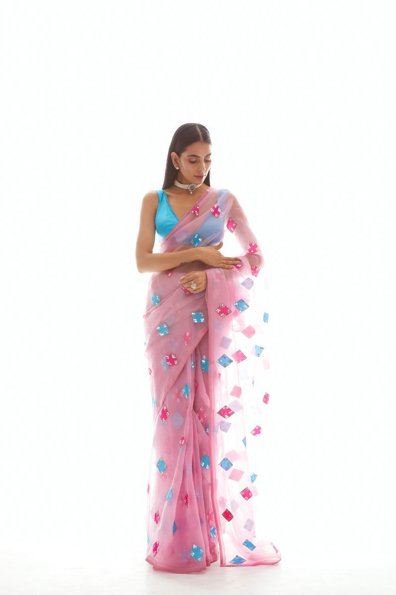 PINK EMBELLISHED SAREE SET