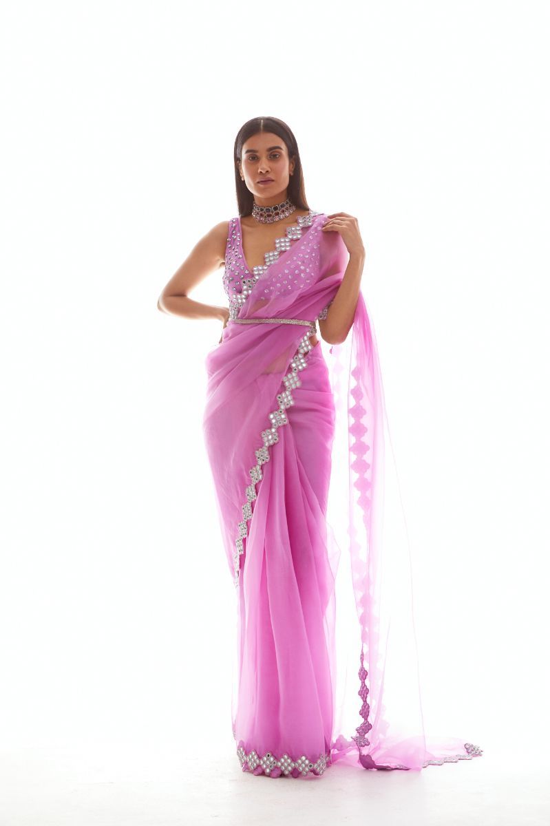 MAUVE EMBELLISHED SAREE SET