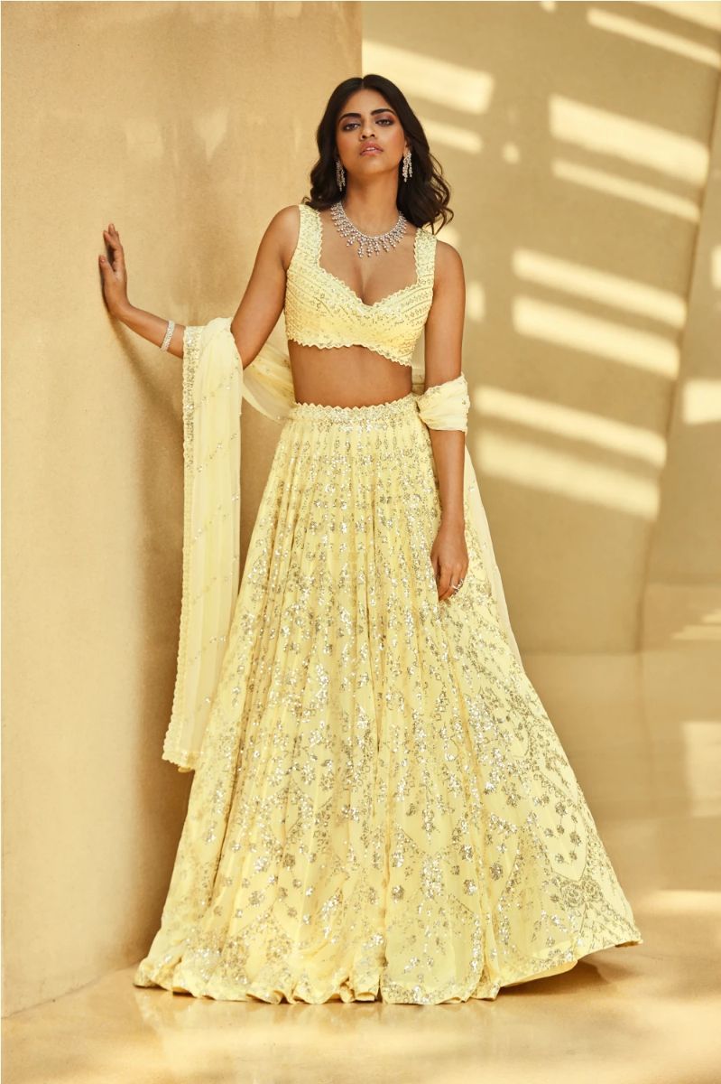 YELLOW MULTI TIERED LEHENGA